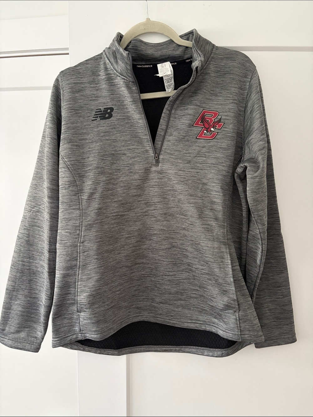 New Balance Women's Gray Quarter-Zip Pullover with Red Logo